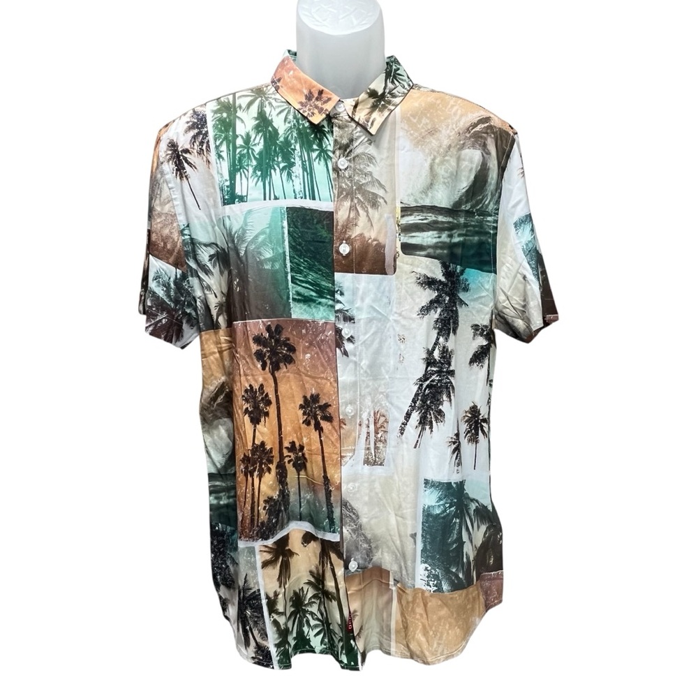 Guess Men’s Shirt Slim Fit Large Palm Tree Beach‎ Print Button Front NWT